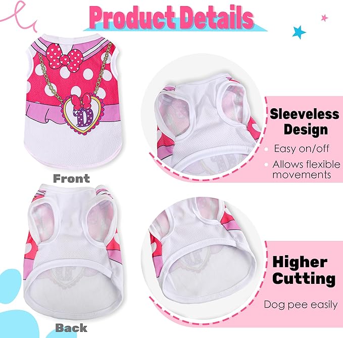 4 Pack Mesh Dog Shirts for Small Dogs: Stretchy Dog Clothes with Cute Patterns, Size XXS-XL Fit for 2-16lb Dogs Pet T-Shirts, Girl & Boy Puppy Clothes for Spring Summer (Pink Set 2, Small)