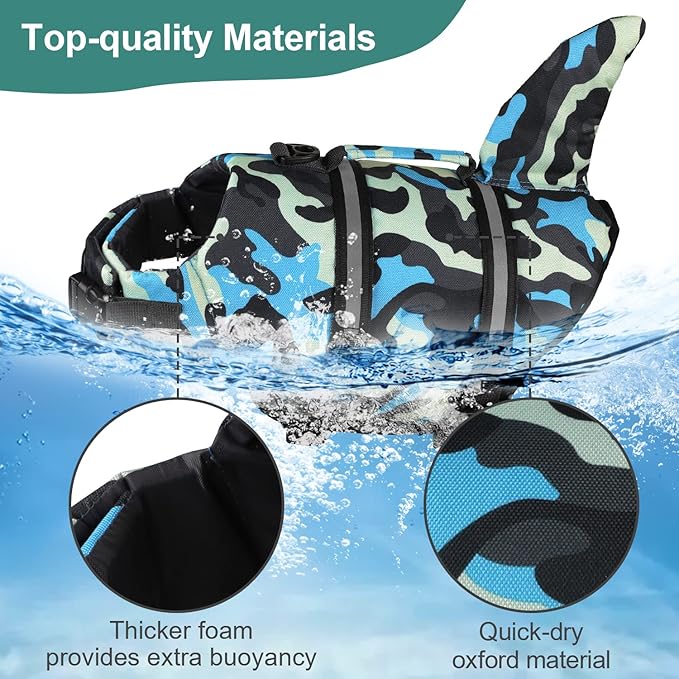 Fragralley Shark Dog Life Jacket, High Buoyancy with Tear-Resistant Nylon, Dog Float Vest for Swimming and Boating, Pet Life Preserver for Small Medium Large Dogs (PFD)
