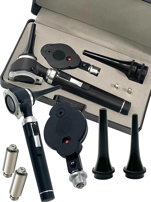 ArtLaB-Premium Veterinary Otoscope Set Kit Veterinary Diagnostic Set Instrument with Reusable Ear Speculas Set -Veterinary Diagnostic Otoscope Set and Hartmann Speculum (White Lens Vet Otoscope)