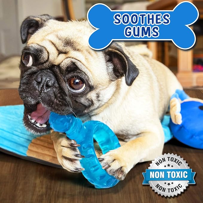Puppy Teething Mat, Dog Play Mat, Playmat with Teething Toys, Dog Playpen Accessories, Teething Rings, Stuff for Puppies, Playpen, Essentials - 20 X 20