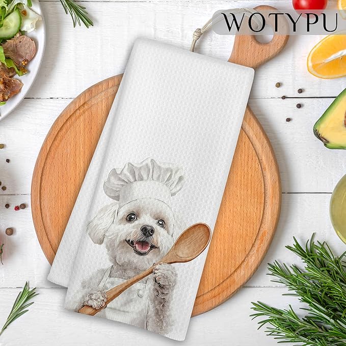 Bichon Frise Gifts Kitchen Towels, Gifts for Dog Lovers Dish Tea Towel, Bichon Frise Gift Decorative Hand Towels for Kitchen Bakery Decor, Dog Mom Dad Gifts, 16x24 Inch