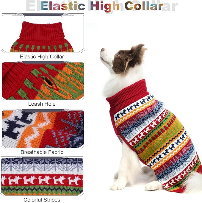 Mihachi Dog Sweater - Winter Coat Apparel Clothes with Colorful Stripes for Cold Weather