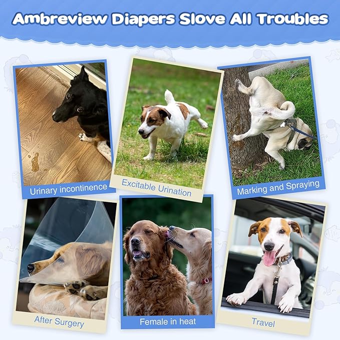 Ambreview Dog Diapers Female, Disposable Pulled Up Dog Diaper with Stretchy Waist, Super Absorbent 360° Leak-Proof Doggie Diapers for Female Puppy Dogs in Heat/Urinary Incontinence (30XS)