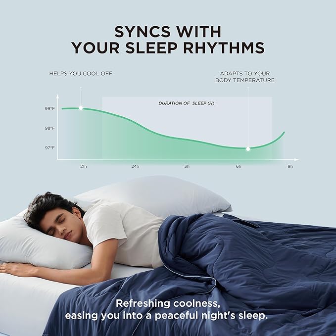 Bedsure Cooling Blankets for Hot Sleepers - Cooling Comforter, Cold and Lightweight Gift for Night Sweats, Full Size Ice Breathable Summer Blanket for Bed, Navy Blue, 80x90 Inches