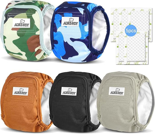 Belly Bands for Male Dogs 5 Pack Washable Dog Diapers Reusable Male Dog Pee Wraps with 5pcs Dog Diaper Liners for Doggie in Incontinence or Excitable Urination and Training, S