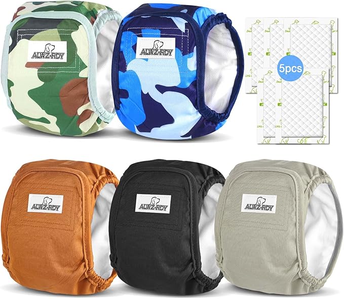 Belly Bands for Male Dogs 5 Pack Washable Dog Diapers Reusable Male Dog Pee Wraps with 5pcs Dog Diaper Liners for Doggie in Incontinence or Excitable Urination and Training, XS