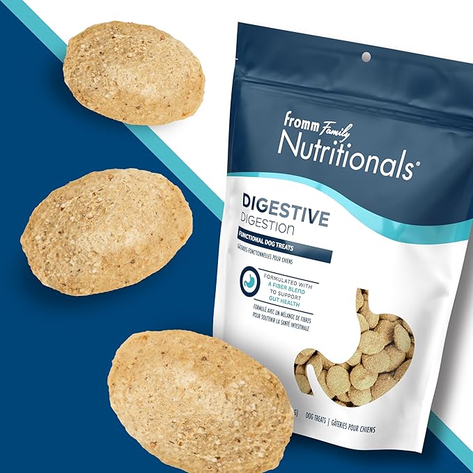 Fromm Family Nutritionals Digestive Functional Dog Treats - Premium Dog Treats to Support Digestive Issues, Upset Stomachs, & Diarrhea - Contains Pumpkin - Pack of (3) 6 oz Bags