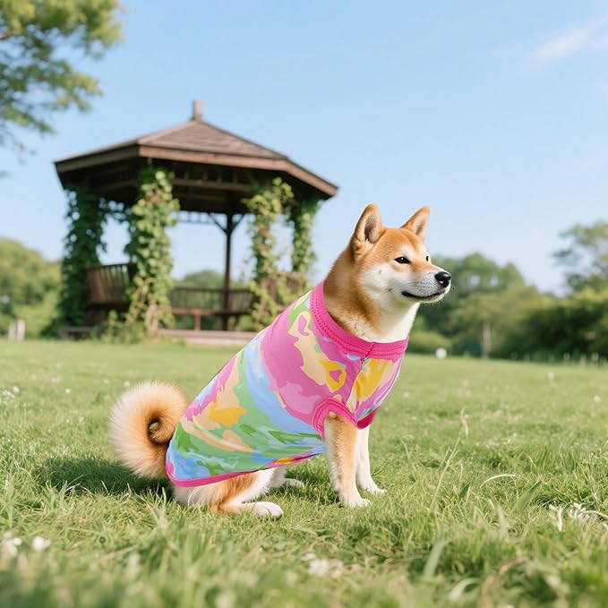 Tie Dye Dog Shirts for Large Dogs Girl Female Pink Purple Sleeveless Tank Top Tee Clothes Vest Pet Apparel Streetwear Garment Lightweight Stretchable Outfit L Pack of 2