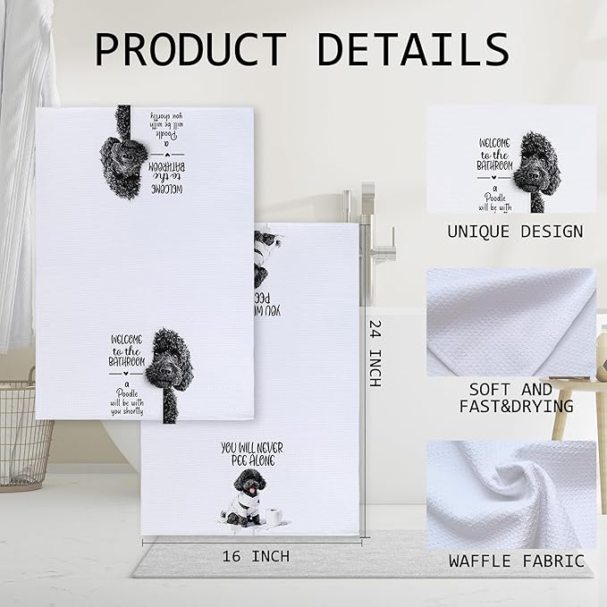 Cabana Bro Funny Black Poodle Bathroom Hand Towels, Poodle Gifts for Women Men, Dog Lover Gifts, Welcome to The Bathroom Decorative Hand Towels for Bath Room Washroom, 16x24 Inch Set of 2