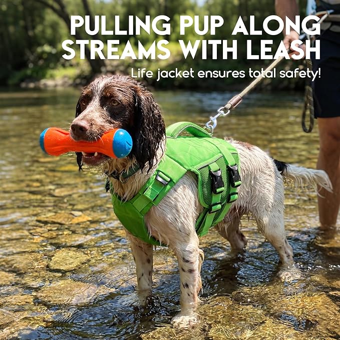 ASENKU Dog Life Jacket, High-Buoyancy Reflective Dog Swimming Vest with Durable Handles for Small/Medium/Large Dogs - Pool, Beach, Boating (Green, L)