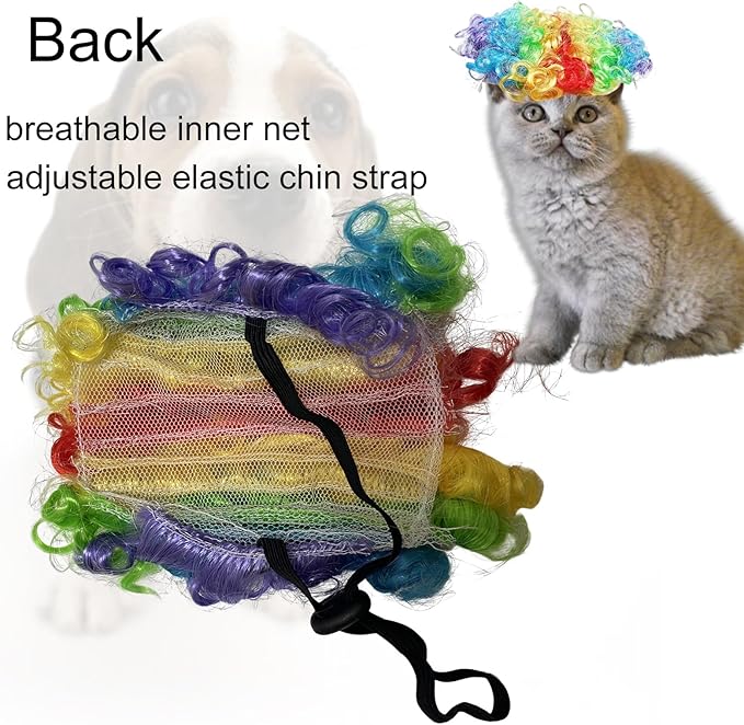 Funny Dog Wig Pet Costumes, Cat Costume Synthetic Hairpiece Cosplay Wigs, Headwear for Halloween Christmas Festivals Party Decor, Fancy Dress,Average Size for Most Dog Cat,Colorful Curly