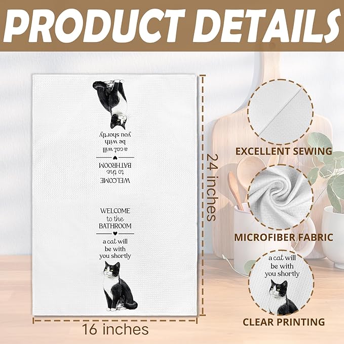 Funny Tuxedo Cat Hand Towels, Funny Tuxedo Cats Gifts for Cats Lovers Women Hand Towel, A Cat Will Be with You Shortly Decorative Towel for Bathroom, Cute Kitty Bathroom Decor, 16x24in