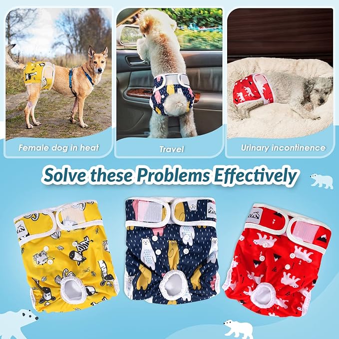 SlowTon Washable Dog Diapers Female - 3 Pack No Leak Reusable Doggie Puppy Diaper with Adjustable Buttons, Comfortable Female Dog Diapers for Heat Cycle Period Small Medium Large Dogs (M)