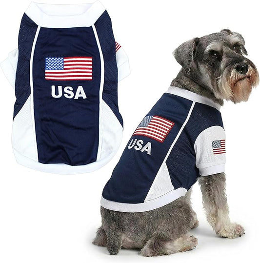 Parisian USA Dog Jersey - Breathable Mesh Puppy Football Jersey - Lightweight Stretch Sporty Dog Clothes - Summer Shirts for Large Dogs - Soccer Jersey for Dogs - Sportswear Pet Clothes