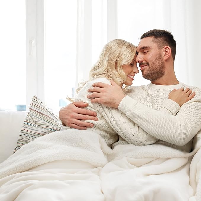 Bedsure GentleSoft Sherpa Fleece Blanket Queen Size for Bed, Non-Heated, Thick and Warm Throw for Women and Men, Soft Fuzzy Plush Queen Blanket for Spring, Cream, 90x90 Inches