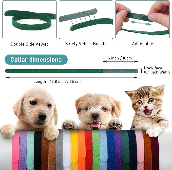 GAMUDA 20 Newborn Puppy Collars – Super Soft Double Velvet Whelping Puppy Collars - Adjustable Litter Collars for Puppies – Assorted Colors & Identification Collars (20 PCS - 6 Chart)