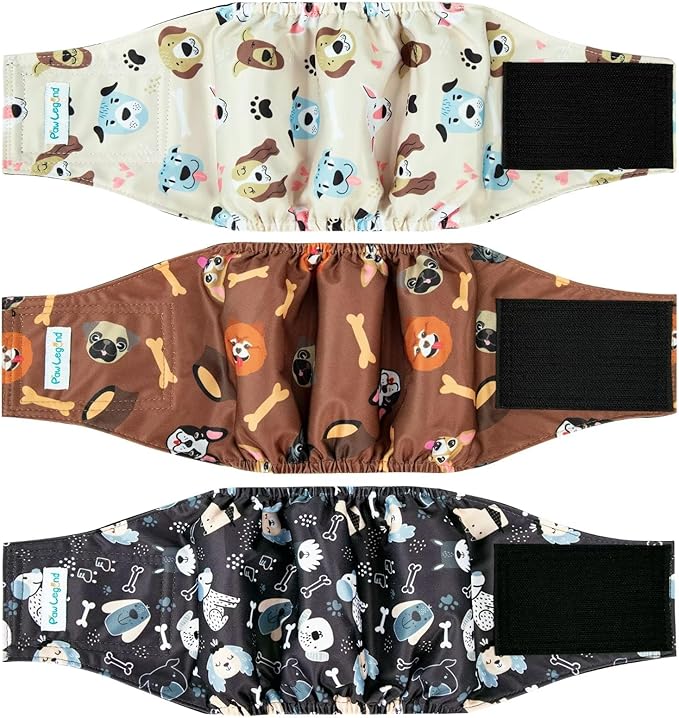 Paw Legend Washable Dogs Diapers Male Dog Belly Bands for Male Dogs Diapers Reusable Puppy & Doggie Diapers Male (3 Pack, Small)