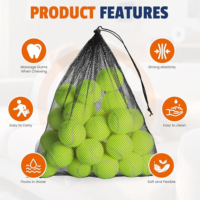 Tennis Balls for Dogs 16 Pack,2.5 inches,Durable and Non-Toxic Dog Toys Balls with Mesh Bag,Yellow Fetch Toys Balls for pet Dog (Non Squeaky)