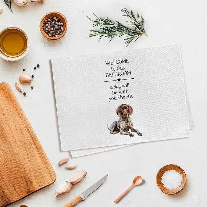 Funny German Shorthaired Pointer Dog Hand Towels, German Shorthaired Pointer Gifts Hand Towel, A Dog Will Be with You Shortly Decorative Bath Towel for Bathroom, Funny Bathroom Decor, 16x24in
