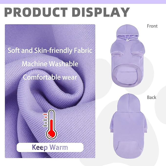 KOOLTAIL Dog Hoodie for Large Medium Small Dogs,Soft&Warm Pet Sweater with Leash Hole and Pocket Boy Girl, Puppy Fall Winter Jacket Clothes,French Pitbull Cold Weather Coat Sweatshirt,Lavender SM