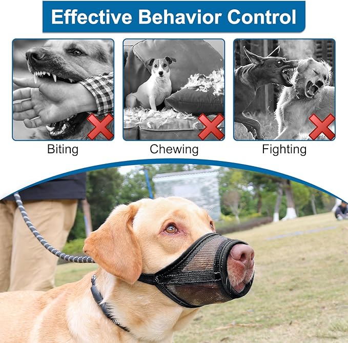 LUCKYPAW Dog Muzzle, Mesh Muzzle for Large Medium Dogs, Soft Mouth Cover to Prevent Biting Chewing, Drinkable Breathable Adjustable Puppy Mouth Guard (XXL, Black)