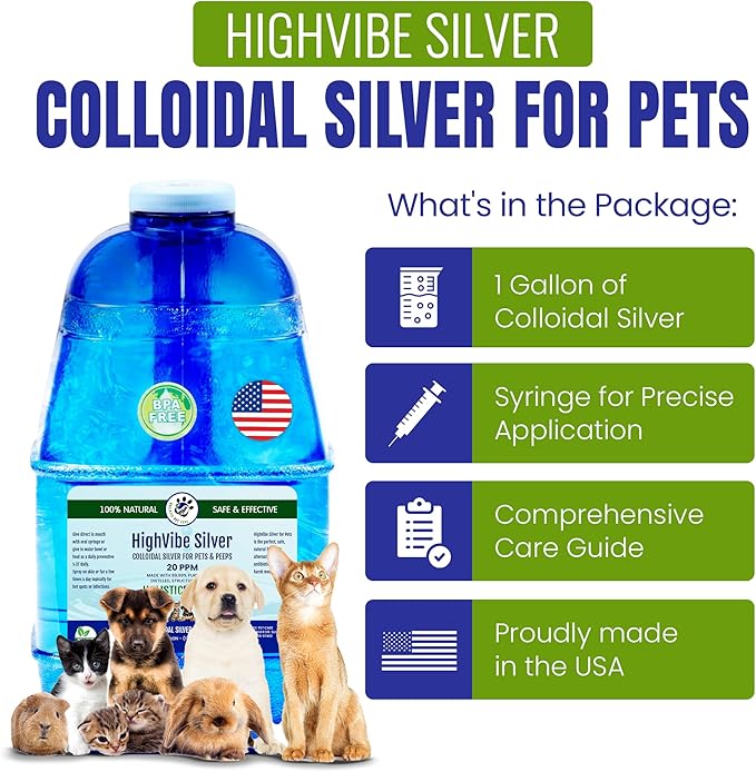 Holistic Pet Care Colloidal Silver for Dogs, Cats, Horses & Birds – 20 PPM Wound Care, Hot Spot Treatment, Skin Relief & Immune Support – All-Natural Pet Colloidal Silver Solution, Refill Bottle(1Gal)