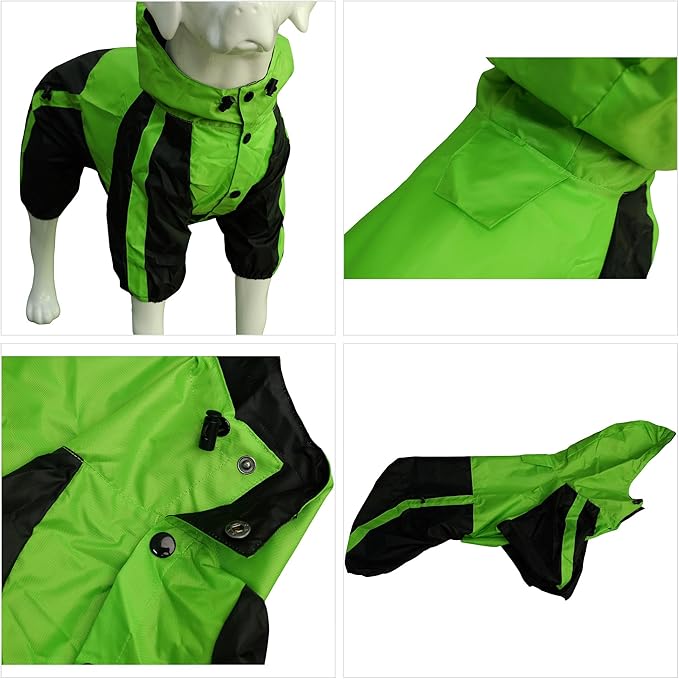 Lovelonglong Dog Hooded Raincoat, Small Dog Rain Jacket Poncho Waterproof Clothes with Hood Breathable 4 Feet Four Legs Rain Coats for Small Dogs Green L