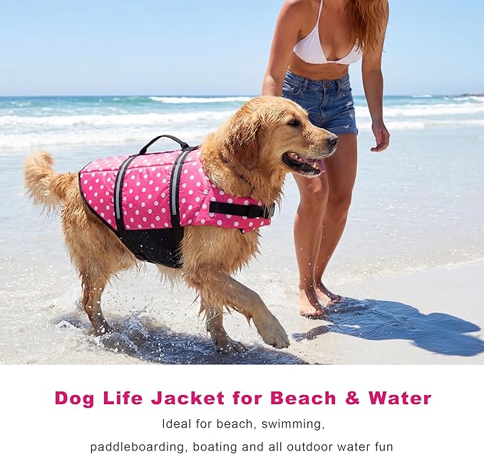 Doglay Dog Life Jacket, Dog Life Vest for Swimming Boating, Adjustable Puppy Life Jacket with Reflective Stripes, Superior Buoyancy Dog Swimming Vest for Small Medium and Large Dogs