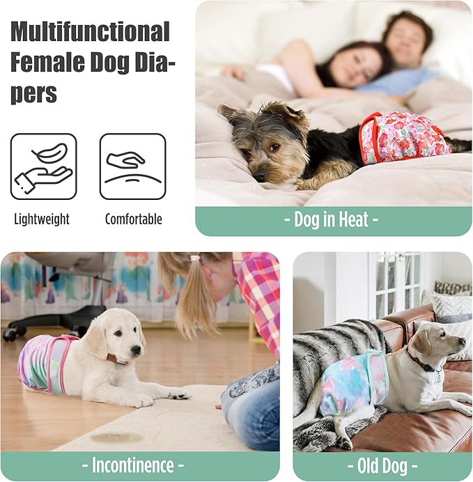wegreeco Female Dog Diapers, Washable Reusable Pet Puppy Doggie Diapers for Small Medium Large Female Dogs in Heat Period, Doggy Period Panties Small, Blossoms