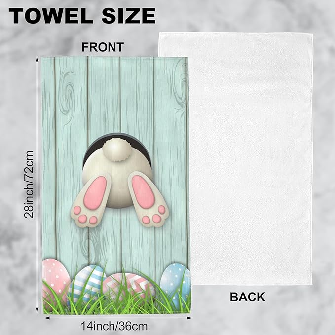Easter Eggs Hand Towel,White Bunny Bottom Hand Bath Towels Set of 2 Dish Towels Soft Absorbent Decorative Hand Towels for Bathroom Kitchen Yoga Home Decor 14 x 28 in