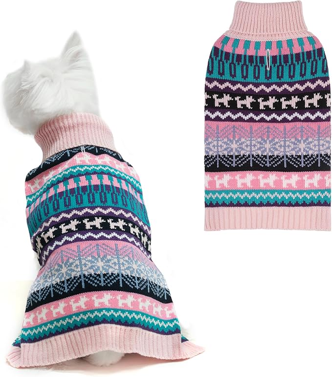 Dog Sweater - Winter Coat Apparel Clothes with Colorful Stripes for Cold Weather