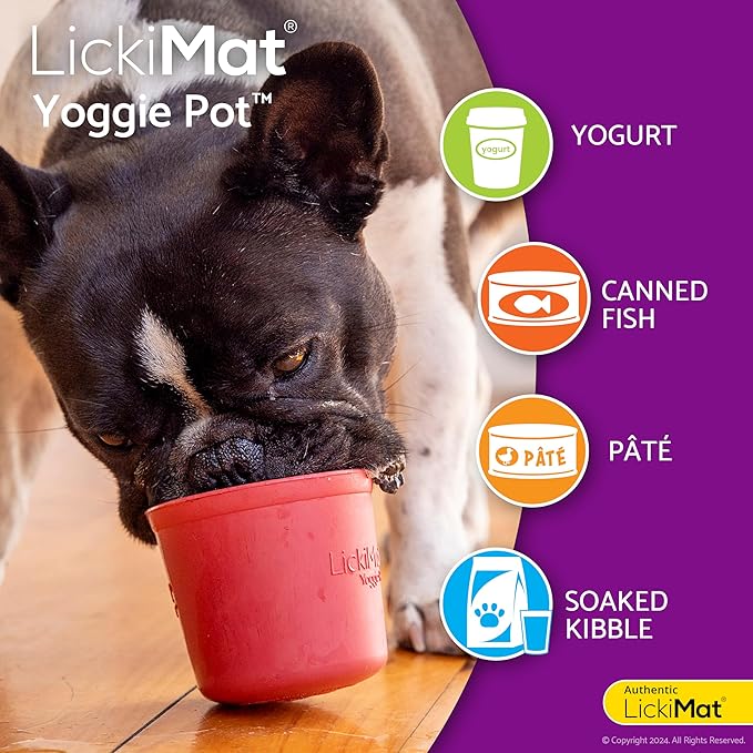LICKIMAT Yoggie Pot - Distraction, Fun and Enrichment. Long Lasting Rubber Licking Treat Dispenser for All Dog Sizes and Slow Feeder for Small Dogs - Orange