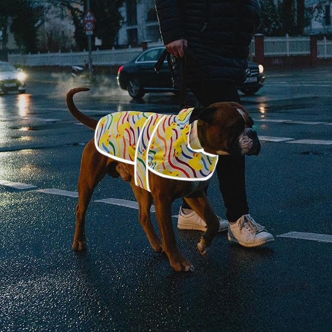 Dog Raincoat for Large Dogs Waterproof Jacket Hooded Rain Coats with Reflective Strips Leash Hole & Poncho Adjustable Fit (Rainbow,XXL)