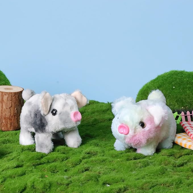 Hopearl Walking Spotted Pig Pet Piggy Interactive Crawling Piglet Electronic Plush Toy Pig Oink Twitch Nose Wag Tail Animated Gifts for Toddlers Birthday, 8''