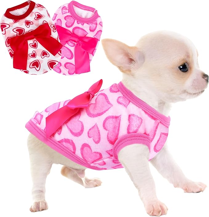 2 Pieces Dog Sweater for Small Dogs XXS Dog Clothes Chihuahua Puppy Sweaters Heart Teacup Chihuahua Yorkie Puppy Clothes XXS Pet Sweater (Heart, X-Small)