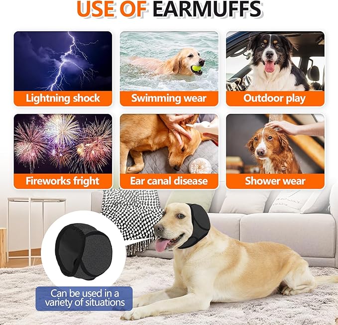 Waterproof Dog Ear Covers for Grooming, Bathing,Swimming, Pet Calming Hoodie Dog Ear Muffs Noise Protection for Blow Drying Sleep Help Headband (Gray，S)