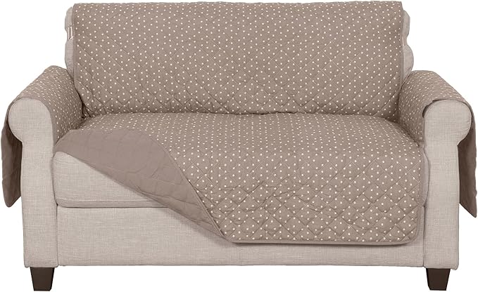 Furhaven Water-Resistant & Reversible Loveseat Cover Protector for Dogs, Cats, & Children - Quilted Polka Paw Living Room Furniture Cover - Biscuit Brown, Loveseat