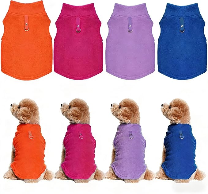 Rbenxia 4 Piece of Rose Red Dog Sweater with Leash Ring Soft Fleece Vest Dog Pullover Warm Jacket Pet Dogs Clothes Winter Dogs Outfits for Small Puppy Cat Pets (Rose Red+Orange+Blue+Purple, Small)