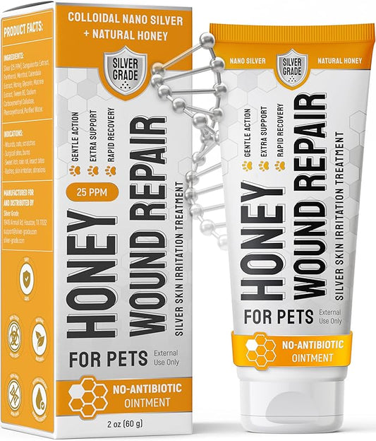 Best Hot Spot Treatment for Dogs – No Antibiotic Wound Ointment for Dogs & Cats for Irritation & Scratches – Honey Wound Repair Gel (2 oz) – Colloidal Silver – Better with Cat Cones to Stop Licking