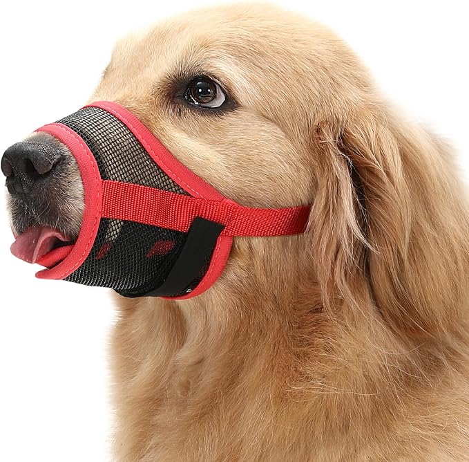 Mayerzon Dog Muzzle, Breathable Mesh Puppy Muzzles with Adjustable Hook and Loop for Small Medium Large Dogs Poodle Border Collie Labrador Retriever for Biting Chewing Trimming (XL, Red)