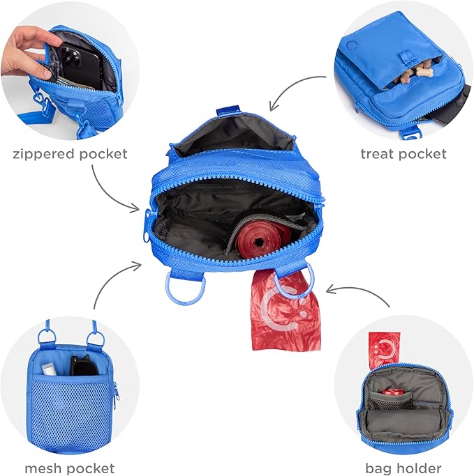 Ubbi Dog Treat Pouch for Training & Walking, 3-Way Wear Options - Crossbody, Waist, or Clip-On - with Magnetic Closure & Poop Bag Dispenser, Recycled RPET, Yellow