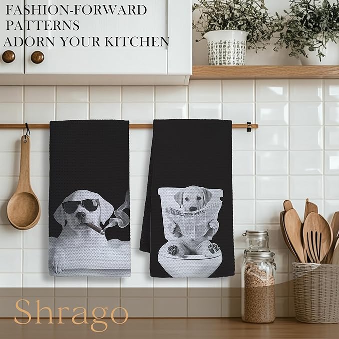 Funny Labrador Retriever Bathroom Hand Towels, Gifts for Labrador Dog Lovers, Dogs Mom Dad Gifts Hand Towels for Bath Room Washroom, Dog Bathroom Decor, 16x24 Inch Set of 2