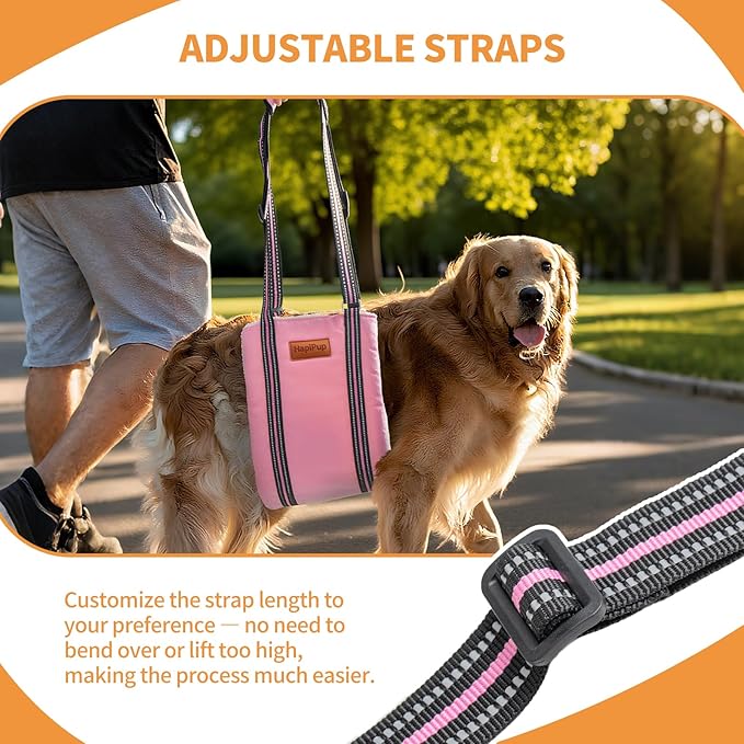 Dog Lift Harness for Large Dogs, Adjustable Comfortable Dog Sling with Handle, Knee & Rear Leg Support for Torn ACL Rehabilitation, Weak Rear Legs, Helps Senior, Disabled Canines(Pink,M)
