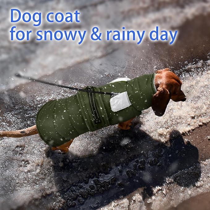 MIGOHI Cozy Small Dog Coat - Reflective Dog Coat for Small Dogs,Fleece Winter Coats Jacket for Dogs with Leash Hole,Snowproof Thick Puppy Clothes,Pomeranian,Chihuahua,XS,ArmyGreen