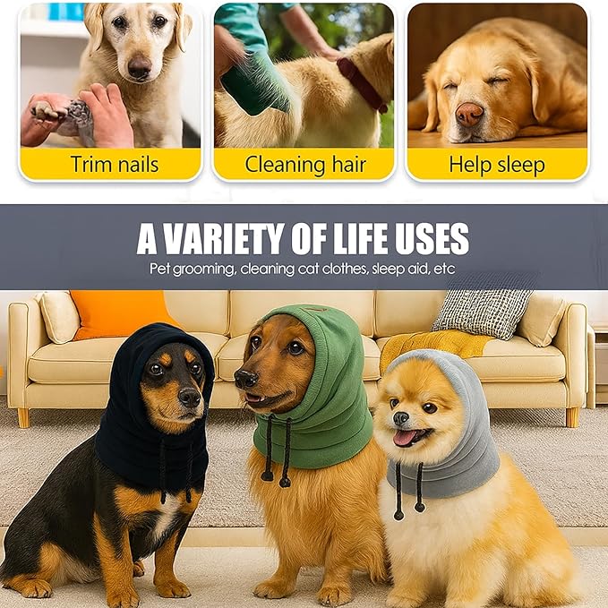 Dog Hat | Bandana for Warmth, Perfect for Fireworks, Thunderstorms, and Grooming（Green-L）