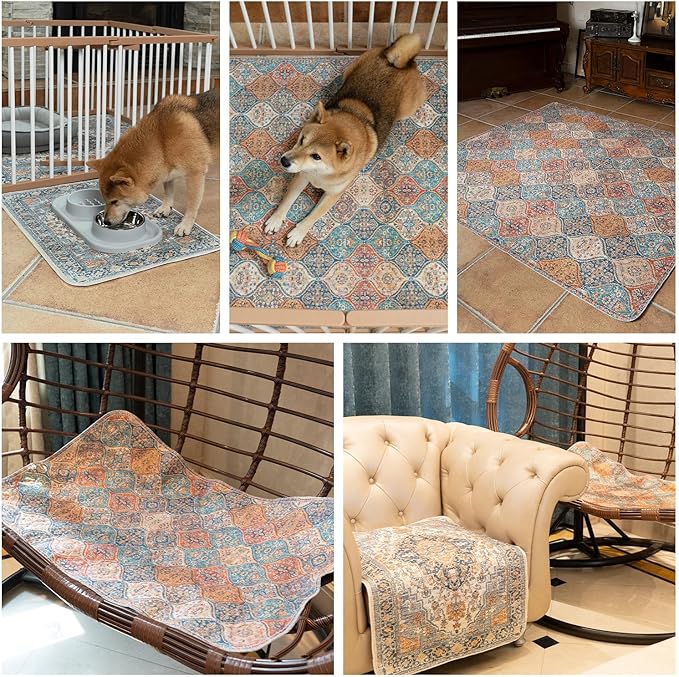 nunubaby 4PACK Washable Pee Pads for Dogs, Stylish, Non-Slip and Leak-Proof Pee Pads. Reusable Potty Pads for Dogs for Crates and Floors.(Green/Multi, 24" x48" )
