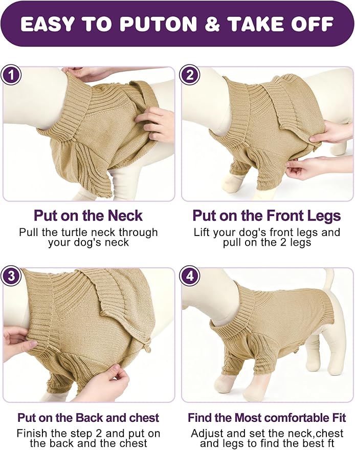 Dog Sweaters for Small Medium Large Dog, Classic Turtleneck Pet Clothes Warm Thermal Doggy Winter Coat, Thick Double Knitting Collar Pullover Cold Weather Puppy Jacket(Khaki,XL)