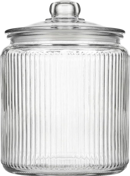 kitchentoolz 1 Gallon Ribbed Glass Cookie Jar with Lid – Ribbed Glass Jar with Lid - Airtight Food Storage Container for Cookies, Candy, Flour, Dog Treats