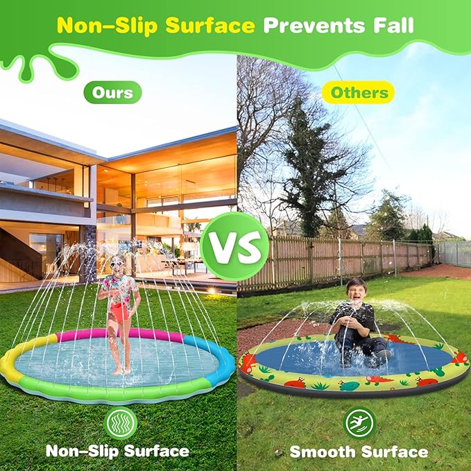 Splash Pad for Kids and Dogs, 107'' Extra Large Splash Pad for Toddlers 1-3 and Kids Ages 4-8, Non Slip Thicken Sprinkler Dog Pool Summer Outdoor Water Toys for Backyard