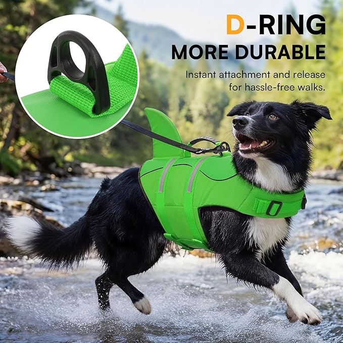 Queenmore Dog Life Jacket High Flotation, Reflective Dog Life Vest for Swimming, Adjustable Dogs Life Preserver Rescue Handle Spring Summer Pool for Small, Medium, Large Dogs (BrightGreen,XXL)